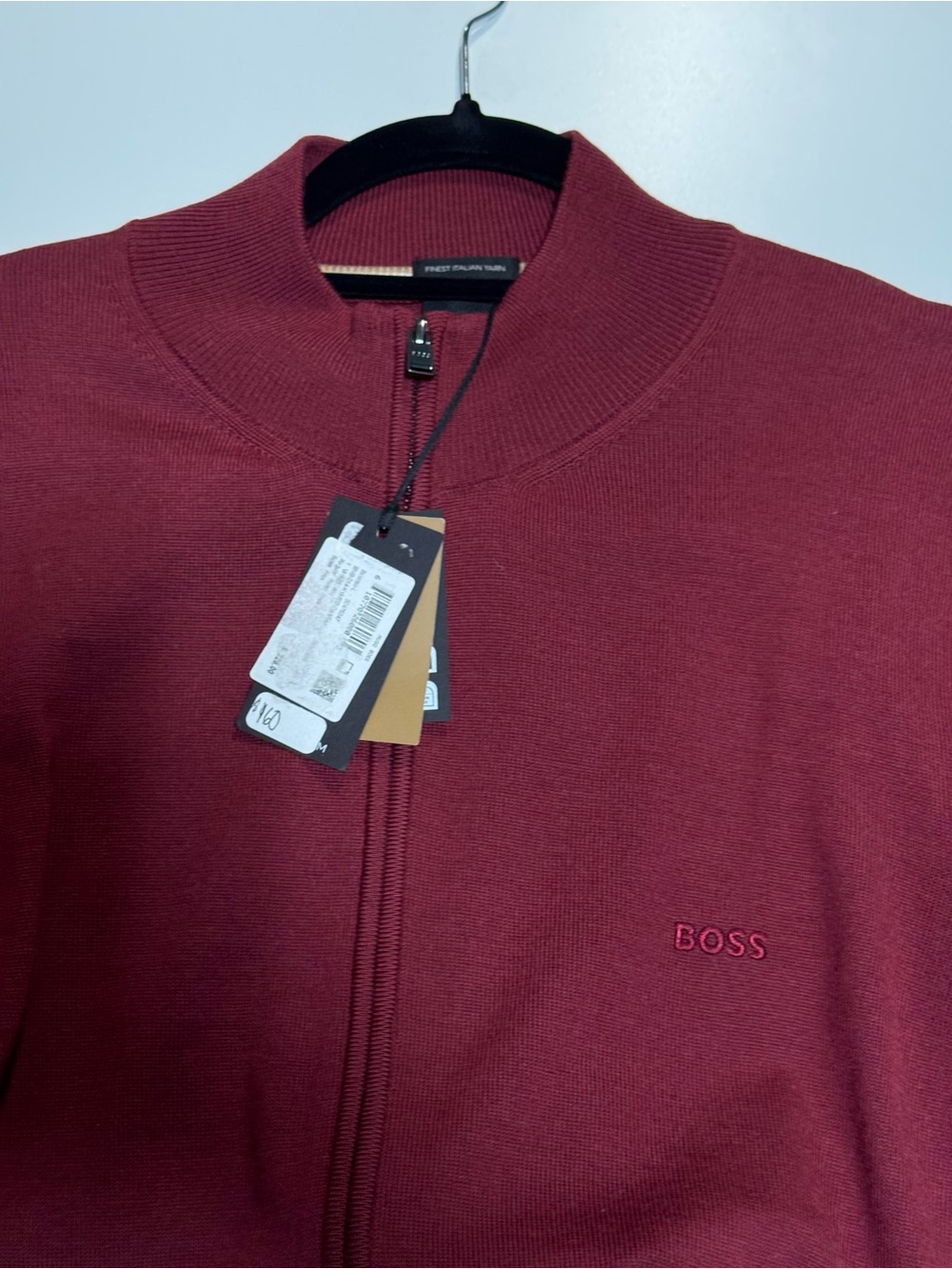 Boss Men's Zip-Up Sweater in Deep Burgundy